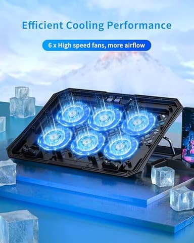 AICHESON Laptop Cooling Pad for 12-15.6 Inch, 6 Cooler Fans with Blue Lights, Laptop Cooling Stand with 2 USB Ports (Blue) - Image 2
