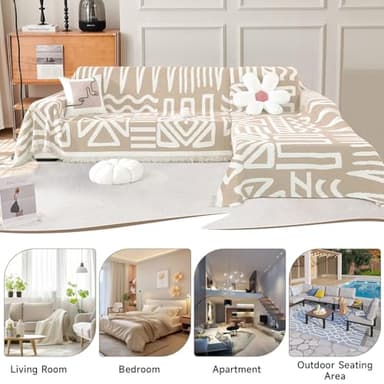 VClife Boho Armchair Couch Cover, Anti-Slip Chenille Sofa Cover for 1 Cushion Couch Sofa, Modern Khaki Jacquard Couch Covers for Dog Kid Versatile Furniture Sofa Protector 71"X90"' - Image 6