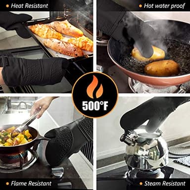 Rorecay 6pcs Oven Mitts and Pot Holders Sets Heat Resistant 500 Degrees, Extra Long and Non-Slip Silicone Oven Gloves Potholders Hot Pads for Kitchen Baking Cooking, Quilted Liner, Black - Image 5