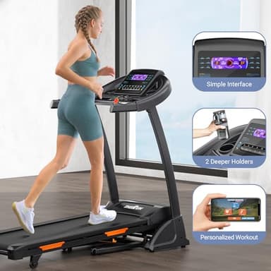 THERUN Incline Treadmill, Treadmills for Running and Walking, 300 lbs Weight Capacity Folding Treadmill with 0-15% Auto Incline, Wide Belt, 3.5 HP, App, Heart Rate, Orange - Image 6