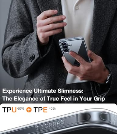 TORRAS Guardian Shockproof for Samsung Galaxy S25 Case, [12FT Military Grade Drop] Thin & Soft Touch for Samsung S25 Case, Transparent Protective Slim Case for Samsung S25, Diamond Clear - Image 4