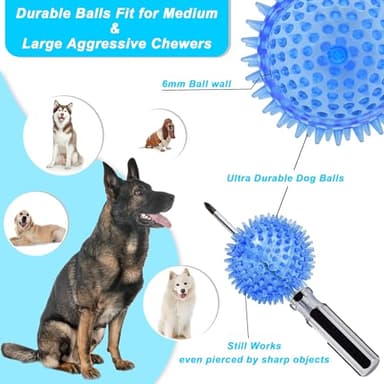 Ousiya 3.5” Squeaky Dog Toy Balls (6 Colors) Dog Toys Spikey Dogs Ball for Aggressive Chewers Heavy Duty Teething Large Medium Durable Dogs Balls - Image 3