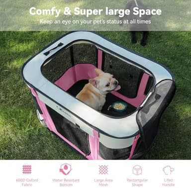 Dog Cat Playpen, Pet Puppy Portable Playpens for Outdoor Travel Crate, Indoor After Surgery Use, Foldable Dog Kennel Tent for Rabbit or Small Animals and Tent Stakes (Pink, Small - Image 6