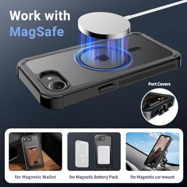 jaroco Magnetic for iPhone 16e Case, [Compatible with MagSafe][Military Grade Drop Protection][Heavy Duty Protection][Non-Slip][Shockproof] 2-Layer Durable Bumper Phone Case 6.1''-Black - Image 4