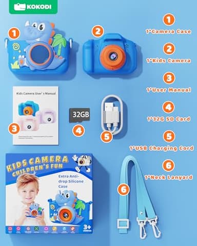 KOKODI Kids Camera Toy Digital Camera for Kids, Dinosaurs Birthday Gifts for Boys Age 3-12, 1080P HD Video Camera for Toddler, Children Toys for 3 4 5 6 7 8 9 Year Old Boys with 32GB SD Card - Image 8