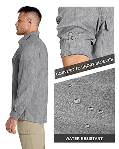 33,000ft Men's Long Sleeve Sun Protection Shirt UPF 50+ UV Quick Dry Cooling Fishing Shirts for Travel Safari Camping Hiking Grey Heather - Image 3
