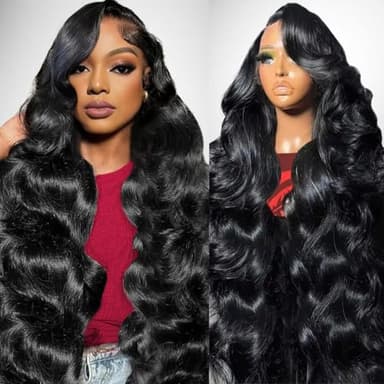 Ghios 13x6 Lace Front Wigs Human Hair Body Wave 30 Inch HD Lace Frontal Wigs Human Hair Body Wave Human Hair Wig for Women 210% Density Pre Plucked with Baby Hair Natural Black - Image 1