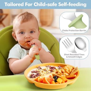 DRKIO 6 Pieces Toddler Utensils Set - Kids Silverware Set with Silicone Handle Children Safe 18/8 Stainless Steel Forks and Spoons Anti-Choke Design Food Grade Dishwasher Safe - Image 3