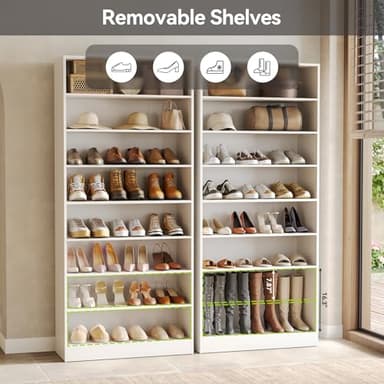 LITTLE TREE 9-Tier Shoe Cabinet, 32 Pairs Wooden Shoes Cabinet with Adjustable Shelves for Entryway, 70.9" Tall Shoe Cabinet, Freestanding Modern Shoe Rack Organizer for Living Room Bedroom, White - Image 4