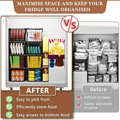 ANJUBAN Enhanced Leak-Proof Bottom - Freezer Organizer Bins ，4 Pack Stackable Deep Freezer Organizer Bins for 7 Cu.FT Small Chest Freezer，organization and storage，pantry organizers(4 Pack-black - Image 5