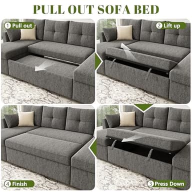 Huatean Home Oversized Sleeper Sofa Couch, 110 inch 2 in 1 Pullout Couch Bed with Double Storage Chaise, Sectional Sleeper Sofa Bed with Side Pocket for Living Room, Dark Grey - Image 7