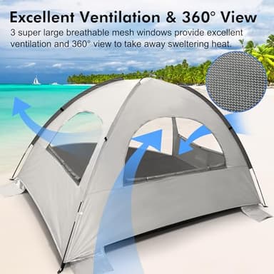 WhiteFang Beach Tent Anti-UV Portable Sun Shade Shelter for 4 Person, Extendable Floor with 3 Ventilating Mesh Windows Plus Carrying Bag, Stakes and Guy Lines (Baby's Breath) - Image 5