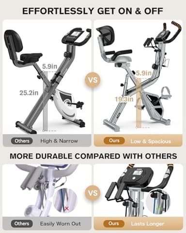 Pooboo Folding Exercise Bike, Foldable Fitness Stationary Bike, Upright Indoor Cycling Bike, 4-in-1 Magnetic X-Bike with Ergonomic Handrail Grips, Upgraded Mesh Backrest for Home Gym Workout - Image 4