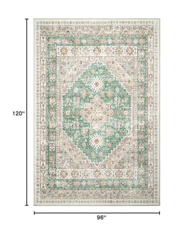 zesthome 8x10 Area Rugs for Living Room,Non-Slip Backing Washable Rugs,Vintage Large Area Rug，Stain Resistant Home Decor Rug (Green/Brown,8'x10') - Image 2