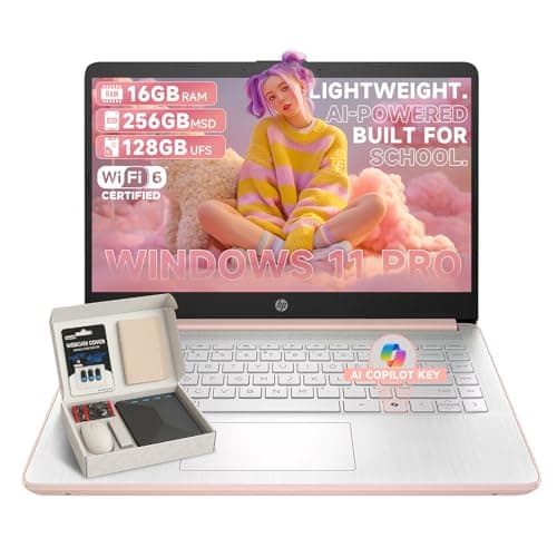 HP 14 Inch Student Business Laptop - Intel N150 | Elegant Pale Rose Gold | Lightweight, AI Copilot Key | 16GB RAM | 384GB Storage(128GB UFS+256GB MSD) | 1 Year Office 365 | Win 11 Pro,w/Accessory - Image 1