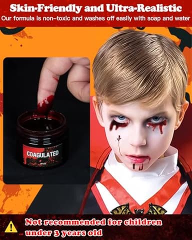 3PCS Halloween Fake Blood Makeup Kit 5.04oz - 2.04oz Fake Blood Spray, 2.04oz Dripping Blood, 1.36oz Coagulated Gel Blood, Realistic Washable Fake Blood Makeup for Zombie Vampire Clown Monster Cosplay - Image 4