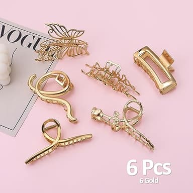 LUKACY 6 Pack Large Metal Hair Claw Clips - 4 Inch, Perfect Big gold Jaw hair clamps for Women and Thinner, Thick hair styling,Strong Hold, Fashion Hair Accessories (Style 2) - Image 7
