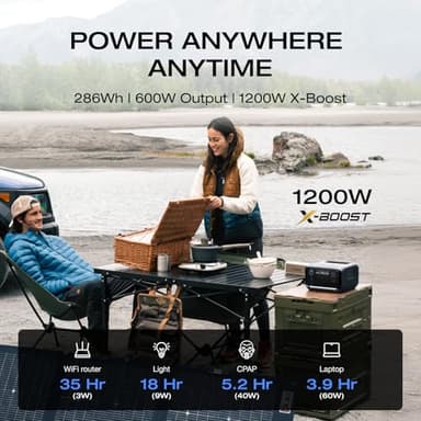 EF ECOFLOW Portable Power Station RIVER 3 Plus, 286Wh LiFePO4 Battery, 3 Up to 1200W AC Outlets, <10 MS UPS, Expandable to 858Wh, <30 dB Quiet, 1Hr Fast Charging Solar Generator for Outdoor Camping/RV - Image 3