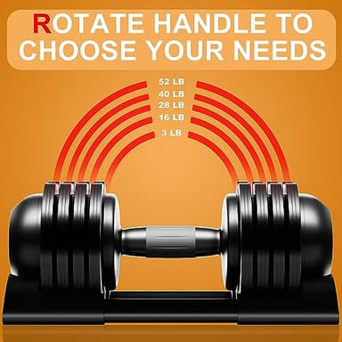Adjustable Dumbbell Set with Tray - 52lbs, Anti-Slip Handle & Weight Plate for Home Strength Training - Image 2
