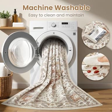 Vintage Living Room Area Rug 2x3 - Large Soft Washable Oriental Traditional Distressed Farmhouse Rugs for Bedroom - Indoor Floor Accent Carpet for Home Office House Decor - Golden Taupe - Image 5