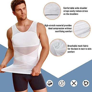 TAILONG Men's Compression Shirt for Body Shaper Slimming Vest Tight Tummy Underwear Tank Top (White, Medium) - Image 2