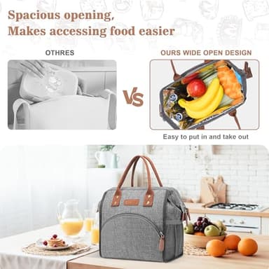LOKASS Insulated Lunch Bag for Women & Men - Reusable 10 L Lunch Box for Women - Leakproof Tote Cooler Bag for Adults Work, Beach, Travel, Picnic (Grey) - Image 2