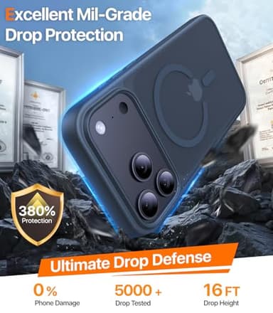 KCQNine Magnetic for iPhone 17 Pro Case,[Anti-Slip][Compatible with MagSafe][Military Grade Drop Protection] Shockproof Protective Translucent Matte Phone Case for iPhone 17 Pro Case,Midnight Blue - Image 2