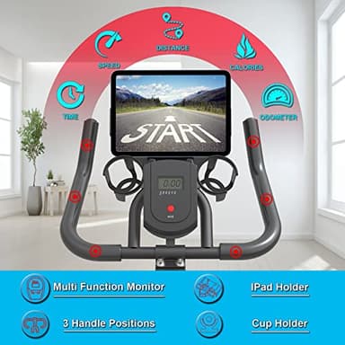 GOFLYSHINE Exercise Bikes Stationary,Exercise Bike for Home Indoor Cycling Bike for Home Cardio Gym,Workout Bike with pad Mount & LCD Monitor,Silent Belt Drive (Black-red) - Image 4