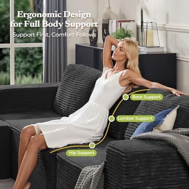 Furnify 106" Modular Sectional Sofa with L-Shape Chaise, Right/Left Facing Deep Seat Cloud Couch, No Assembly Required, Upholstered Couch for Living Room Bedroom (Plush Corduroy Fabric, Black) - Image 8