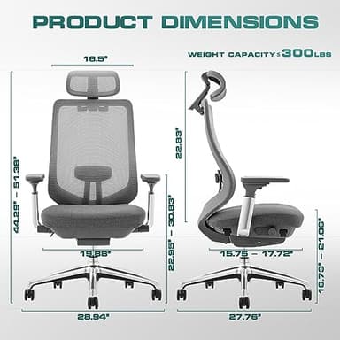 COLAMY Ergonomic Mesh Office Chair, High Back Office Chair, Computer Executive Desk Chair with Lumbar Support,Adjustable Headrest and 4D Arms, Slide Seat, Tilt Lock-Darkgrey New - Image 3