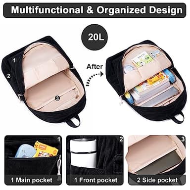 School Backpack for Teens Large Corduroy Bookbag Lightweight 15.6 inch Laptop Bag for Girls Women Casual High School College - Image 4