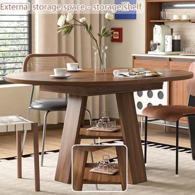 43.3in-59in Extendable Round Dining Table for 4-8,Modern Kitchen Oval Dining Table with Removable Leaves Space Saving,Wood Base with Storage Shelf for Kitchen Living Room (Walnut) - Image 5