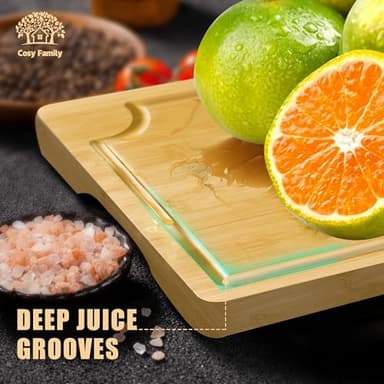 Cosy Family Wood Cutting Boards for Kitchen - XL - Bamboo Cutting Boards with Juice Groove, Serving Board Set, Thick Chopping Board for Meat, Veggies, Easy to clean - Image 5