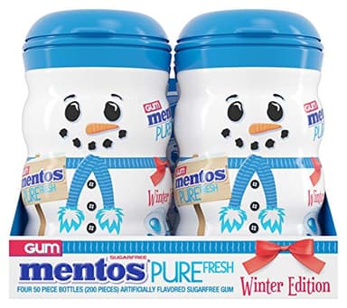 Mentos Sugar-Free Chewing Gum, Fresh Mint Flavor, Winter Edition Snowman Bottle, Holiday Stocking Stuffer, Secret Santa, 50 Count (Pack of 4) - Image 4