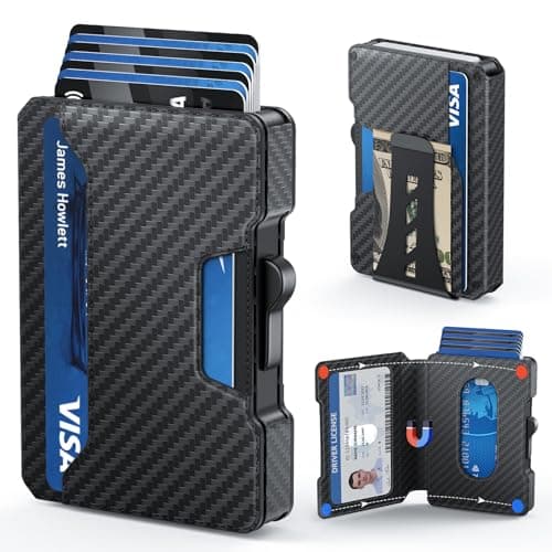 BESSIO Slim Wallet for Men - Minimalist Mens Wallet with Money Clip, Aluminum Pop Up Card Case and Leather Slots Credit Card Holder RFID Blocking Wallet for Men with Gift Box - Image 1