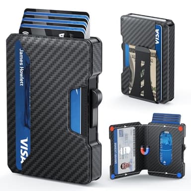 BESSIO Slim Wallet for Men - Minimalist Mens Wallet with Money Clip, Aluminum Pop Up Card Case and Leather Slots Credit Card Holder RFID Blocking Wallet for Men with Gift Box - Image 1