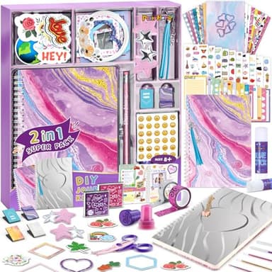 PERRYHOME 2-Pack DIY Journal Kit for Girls - 200+Pcs Journal Set for Tween & Teen Girls, Journaling Art & Crafts Kits, Christmas Gifts for 8 9 10 11 12 13 14 Year Old Girl,Scrapbook&Diary Supplies Set - Image 1