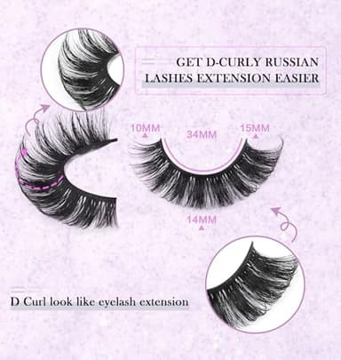 False Eyelashes Russian Strip Lashes Volume Fake Eyelashes Extension D-Curly Wispy Handmade Soft Reusable 14 Pairs Lashes Pack - Image 2