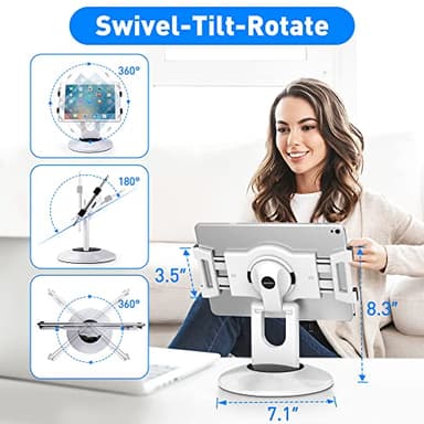 AboveTEK Retail Kiosk iPad Stand, 360° Rotating Commercial POS Tablet Stand, Fits 6"-13" (Screens) iPad mini Pro-Business Swivel Tablet Holder, for Store Office Reception Kitchen Desktop (White) - Image 4