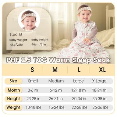 PHF 100% Cotton Baby Sleep Sack 0-6 Months, 2.5 TOG Winter Baby Wearable Blanket with 2-Way Zipper, Warm Comfy Quilted Sleeping Bags, Infant Sleeping Sack for Newborn Girls, Small Size, Pink Floral - Image 6