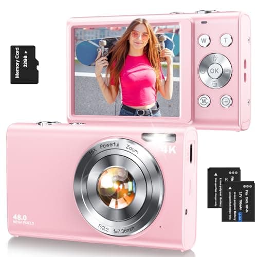 Digital Camera,Autofocus 4K Vlogging Camera for Photography with 32GB Card,48MP Portable Compact Point and Shoot Digital Camera for Teens Adult Beginner with 16X Zoom,Anti-Shake,2 Batteries(Pink) - Image 1