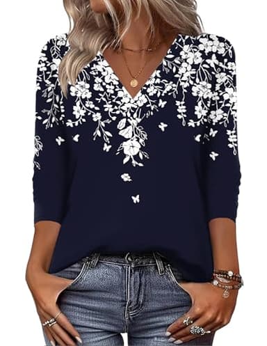 Zeagoo Boho Tops for Women Business Casual Blouses Long Sleeve Shirts V Neck Tshirts Basic Work Clothes - Image 1