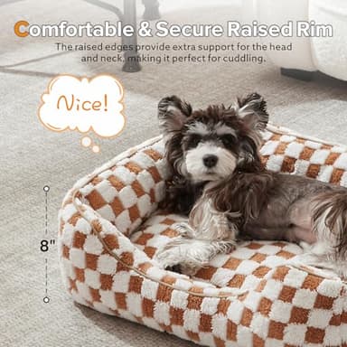 JOEJOY Dog Bed for Large Medium Small Dogs - Rectangle Orthopedic Dog Sofa Bed, Cute Modern Puppy Bed with Jacquard Shaggy Plush & Anti Slip Bottom, 35x25x10inches, Brown - Image 2
