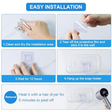 FEPTUASE Acrylic Soap Dish, 2 Pcs Clear Self Draining Soap Holder, No Drilling, No Tool, Universal and Aesthetics, Waterproof, Plastic Soap Saver - Bathroom Kitchen Organizer - Image 5