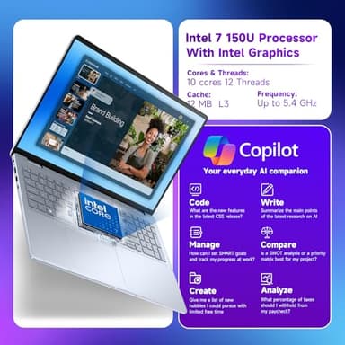 Dell 16-Inch Touchscreen Laptop Computer – Intel Core 7 150U, 64GB DDR5 RAM, 2TB SSD, 16" FHD+ IPS Display, Ai Copilot, Fingerprint Reader, Backlit KB, 1080p Webcam, Win 11 Pro, w/Accessories - Image 6