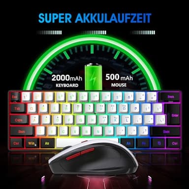 Snpurdiri 2.4G Wireless Gaming Keyboard and Mouse Combo, Include Mini 60% Merchanical Feel RGB Backlit Keyboard, Ergonomic Vertical Feel Small Wireless Mouse(Black and White) - Image 3
