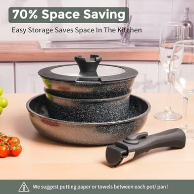 ZHANG XIAO QUAN SINCE 1628 Pots and Pans Set Non Stick, Black Pots and Pans Set, 6PCS Aluminium Oven Safe Cookware Set, PTFE/PFAS/PFOA Free Cookware, Non Stick Pots and Pan Set Detachable Handle - Image 8