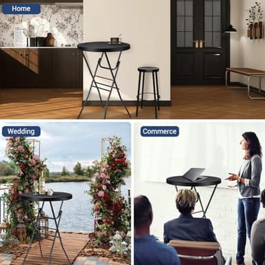 Byliable Cocktail Table 28in High Top Round Folding Indoor Outdoor, Plastic Bar Height Foldable Bistro Tall Table for Party, Patio, Dining Room, Kitchen, Events, Removable Locking Legs, Black - Image 9