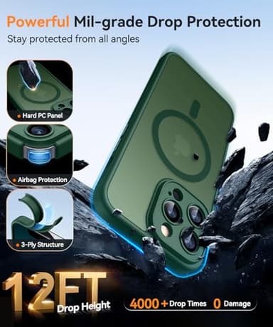 CANSHN Magnetic Compatible with iPhone 13 Pro Case, Upgraded [Full Camera Protection] [Compatible with Magsafe] [Translucent Matte] Shockproof Protective Phone Case Cover 6.1 Inch - Deep Green - Image 6