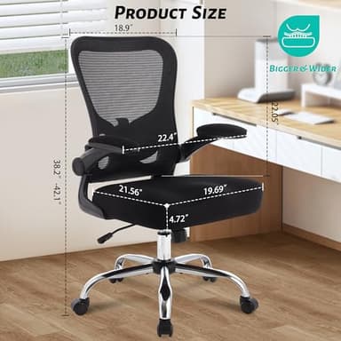 400LBS Office Chair, Executive Desk Chair with Adjustable Lumbar Support, Comfy W-Shape Thicken Cushion Ergonomic Mesh Computer Chair, Swivel Task Chair Padded Flip-up Armrest for Home Office,Black - Image 2